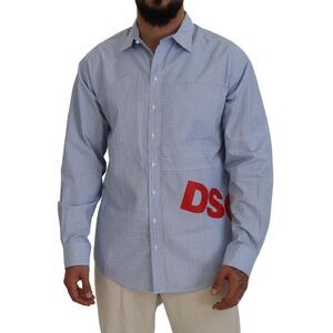 Dsquared² Blue Stripes Logo Print Long Sleeves Formal Men's Shirt